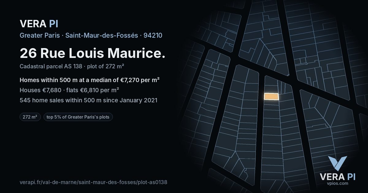 26 Rue Louis Maurice, Saint-Maur-des-Fossés at night – the plot lit, the parcels around coloured by the prices near them