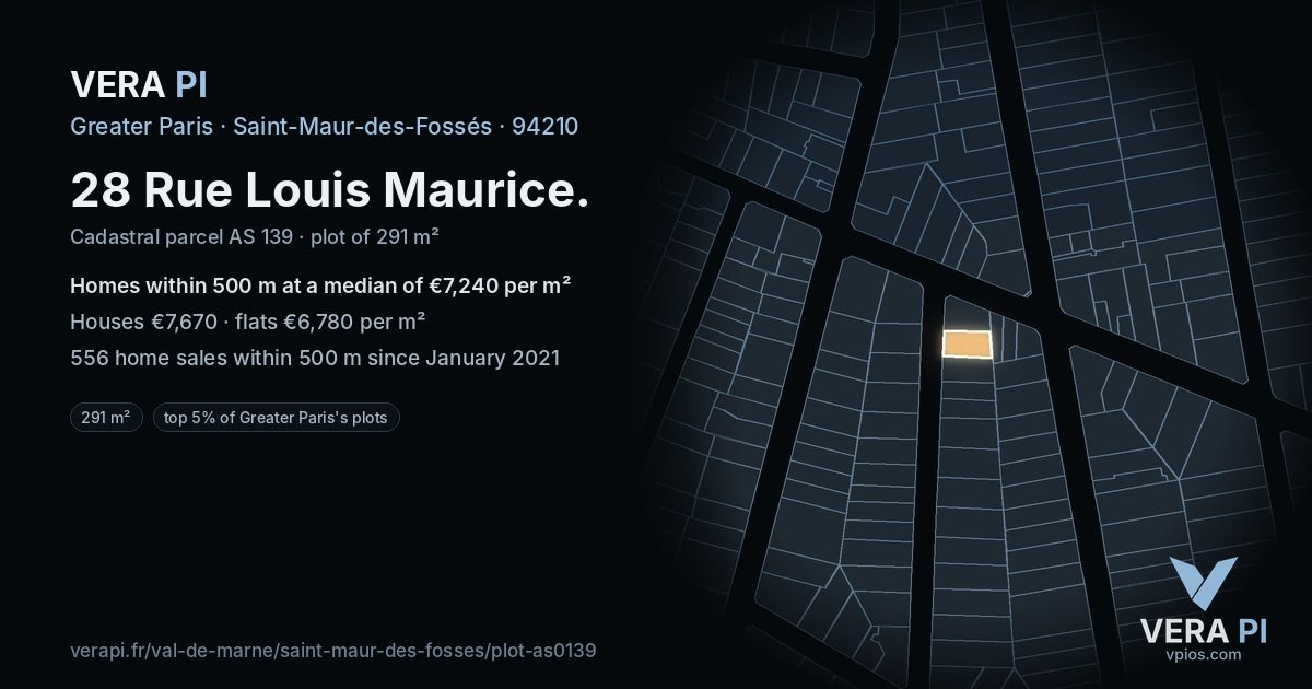 28 Rue Louis Maurice, Saint-Maur-des-Fossés at night – the plot lit, the parcels around coloured by the prices near them