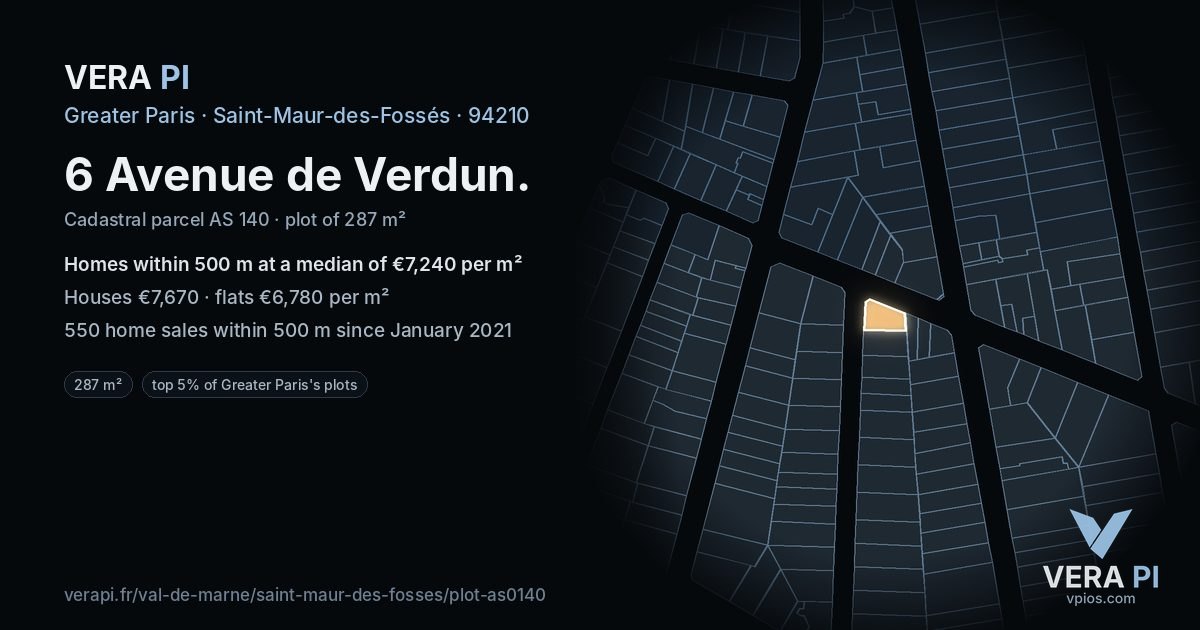 6 Avenue de Verdun, Saint-Maur-des-Fossés at night – the plot lit, the parcels around coloured by the prices near them