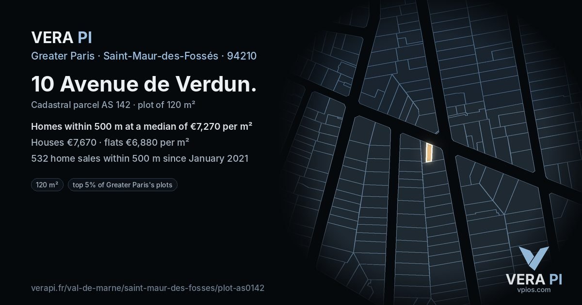 10 Avenue de Verdun, Saint-Maur-des-Fossés at night – the plot lit, the parcels around coloured by the prices near them
