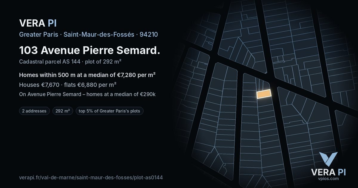 103 Avenue Pierre Semard, Saint-Maur-des-Fossés at night – the plot lit, the parcels around coloured by the prices near them