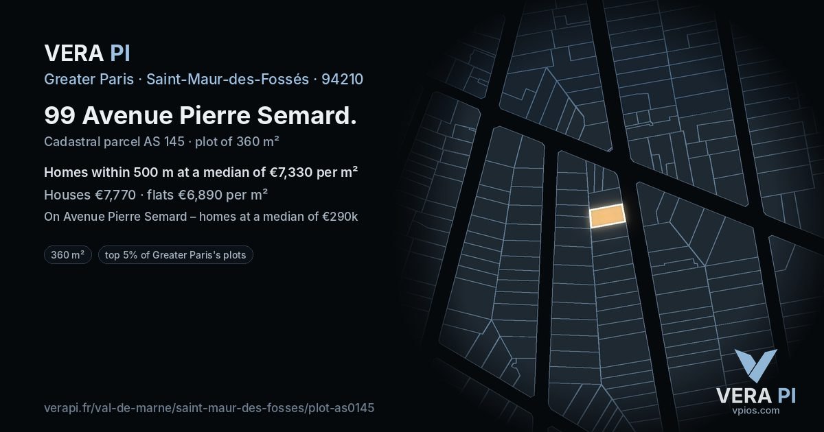 99 Avenue Pierre Semard, Saint-Maur-des-Fossés at night – the plot lit, the parcels around coloured by the prices near them