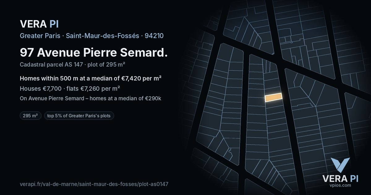 97 Avenue Pierre Semard, Saint-Maur-des-Fossés at night – the plot lit, the parcels around coloured by the prices near them