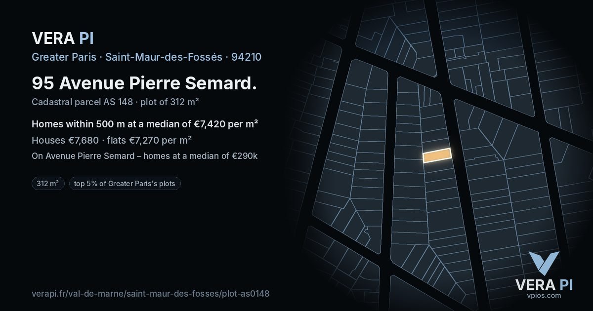 95 Avenue Pierre Semard, Saint-Maur-des-Fossés at night – the plot lit, the parcels around coloured by the prices near them