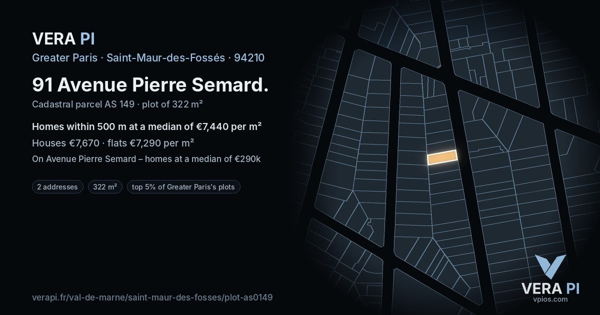 91 Avenue Pierre Semard, Saint-Maur-des-Fossés at night – the plot lit, the parcels around coloured by the prices near them