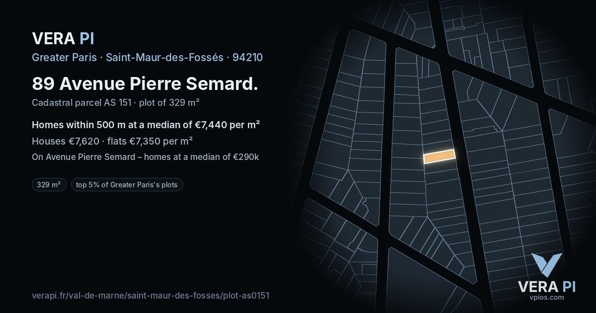 89 Avenue Pierre Semard, Saint-Maur-des-Fossés at night – the plot lit, the parcels around coloured by the prices near them