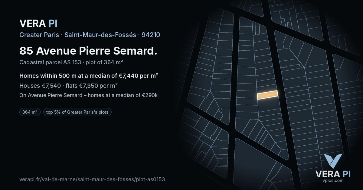 85 Avenue Pierre Semard, Saint-Maur-des-Fossés at night – the plot lit, the parcels around coloured by the prices near them