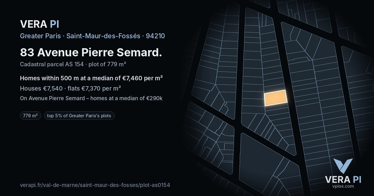 83 Avenue Pierre Semard, Saint-Maur-des-Fossés at night – the plot lit, the parcels around coloured by the prices near them