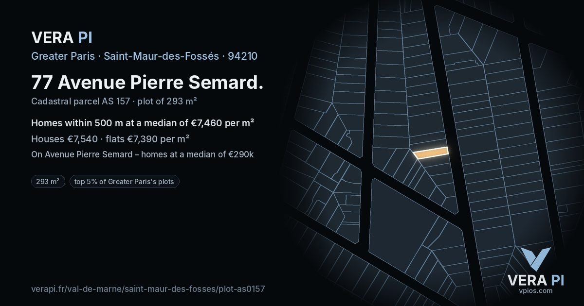77 Avenue Pierre Semard, Saint-Maur-des-Fossés at night – the plot lit, the parcels around coloured by the prices near them