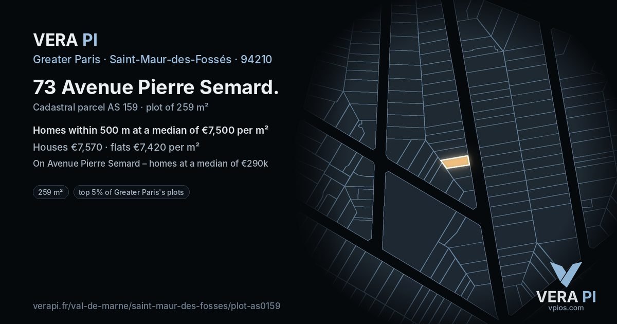 73 Avenue Pierre Semard, Saint-Maur-des-Fossés at night – the plot lit, the parcels around coloured by the prices near them