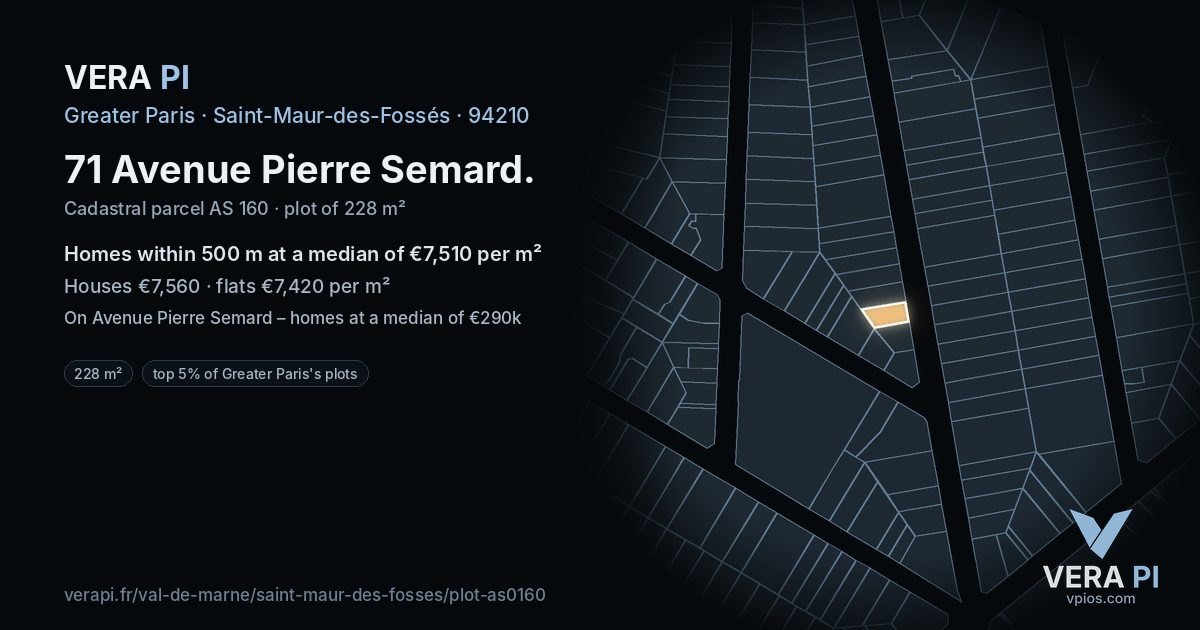 71 Avenue Pierre Semard, Saint-Maur-des-Fossés at night – the plot lit, the parcels around coloured by the prices near them