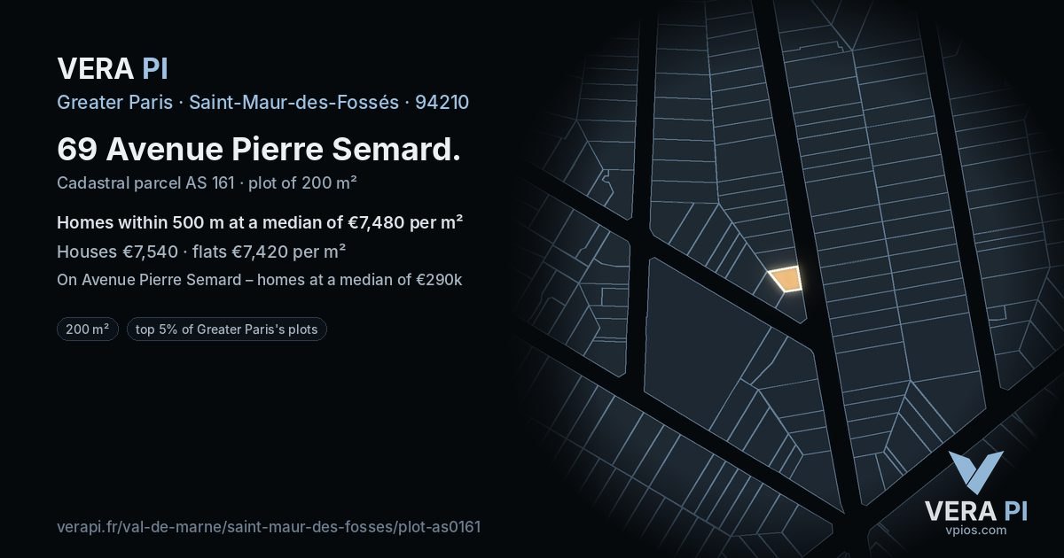 69 Avenue Pierre Semard, Saint-Maur-des-Fossés at night – the plot lit, the parcels around coloured by the prices near them