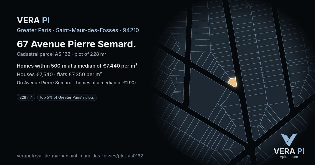 67 Avenue Pierre Semard, Saint-Maur-des-Fossés at night – the plot lit, the parcels around coloured by the prices near them