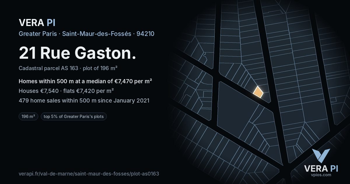 21 Rue Gaston, Saint-Maur-des-Fossés at night – the plot lit, the parcels around coloured by the prices near them