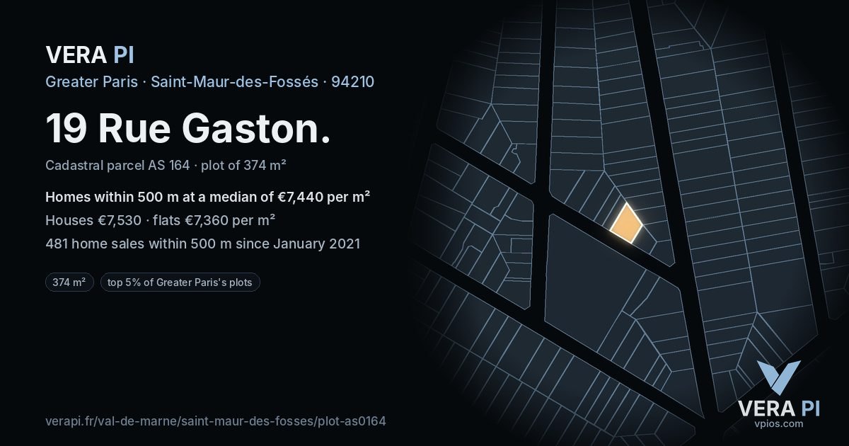 19 Rue Gaston, Saint-Maur-des-Fossés at night – the plot lit, the parcels around coloured by the prices near them