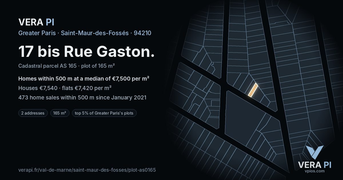 17 bis Rue Gaston, Saint-Maur-des-Fossés at night – the plot lit, the parcels around coloured by the prices near them