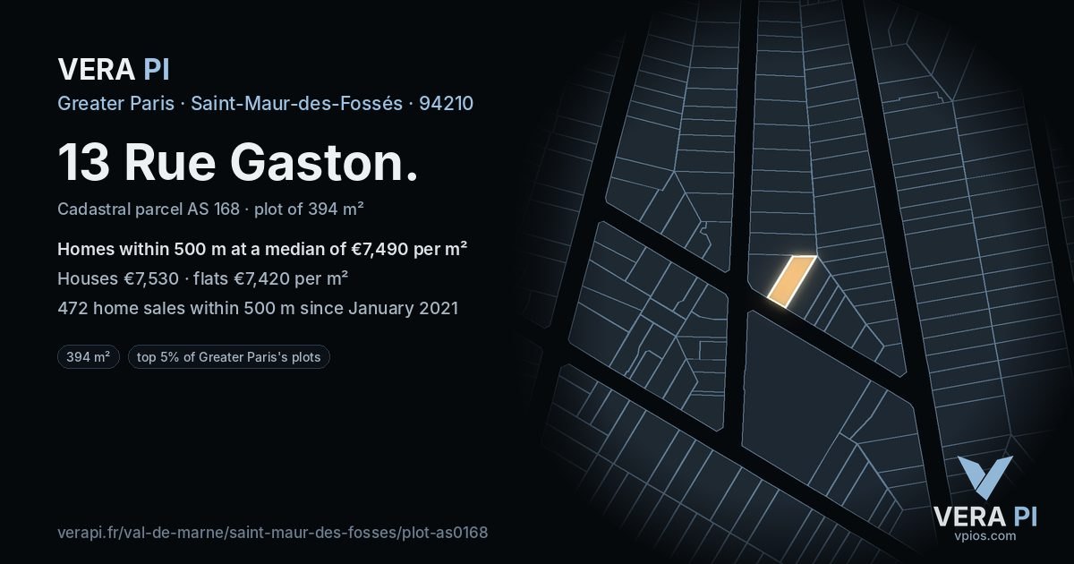 13 Rue Gaston, Saint-Maur-des-Fossés at night – the plot lit, the parcels around coloured by the prices near them