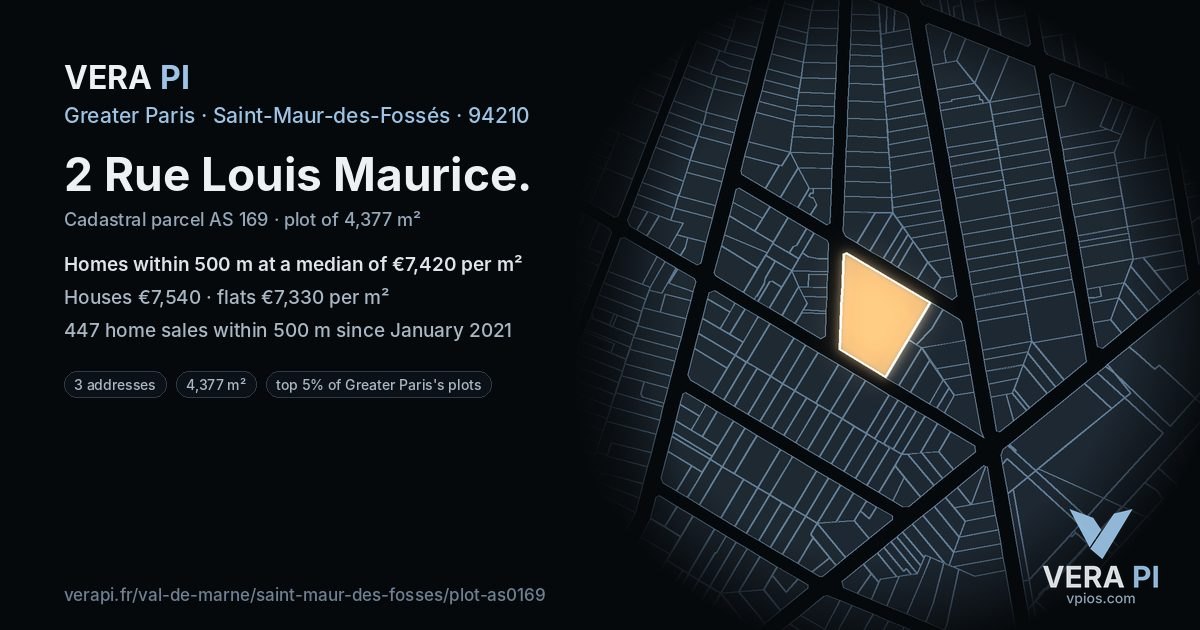 2 Rue Louis Maurice, Saint-Maur-des-Fossés at night – the plot lit, the parcels around coloured by the prices near them