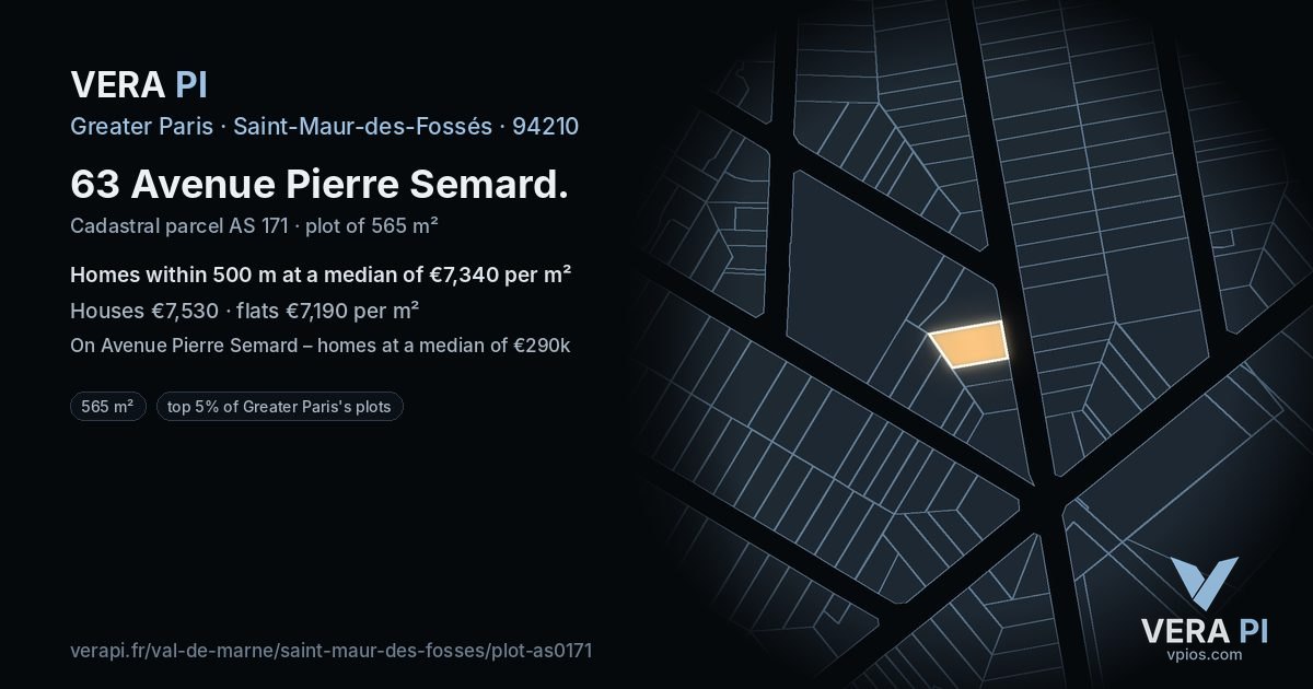 63 Avenue Pierre Semard, Saint-Maur-des-Fossés at night – the plot lit, the parcels around coloured by the prices near them