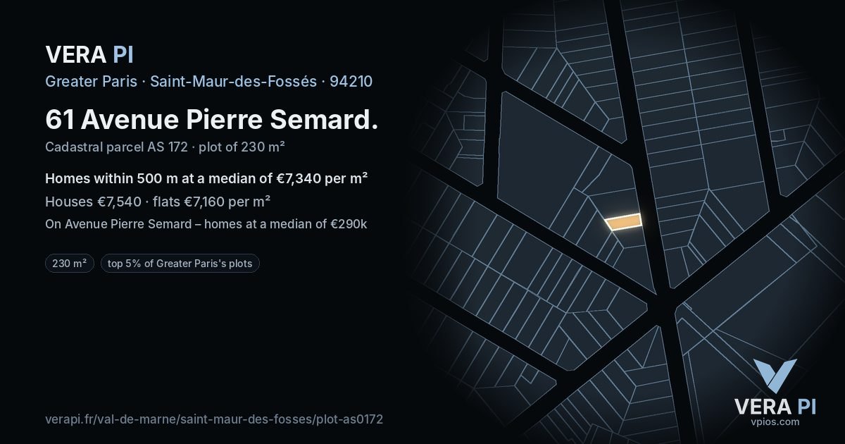 61 Avenue Pierre Semard, Saint-Maur-des-Fossés at night – the plot lit, the parcels around coloured by the prices near them