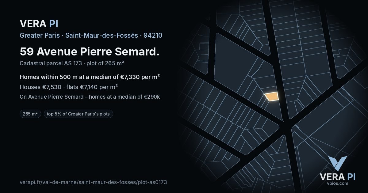 59 Avenue Pierre Semard, Saint-Maur-des-Fossés at night – the plot lit, the parcels around coloured by the prices near them