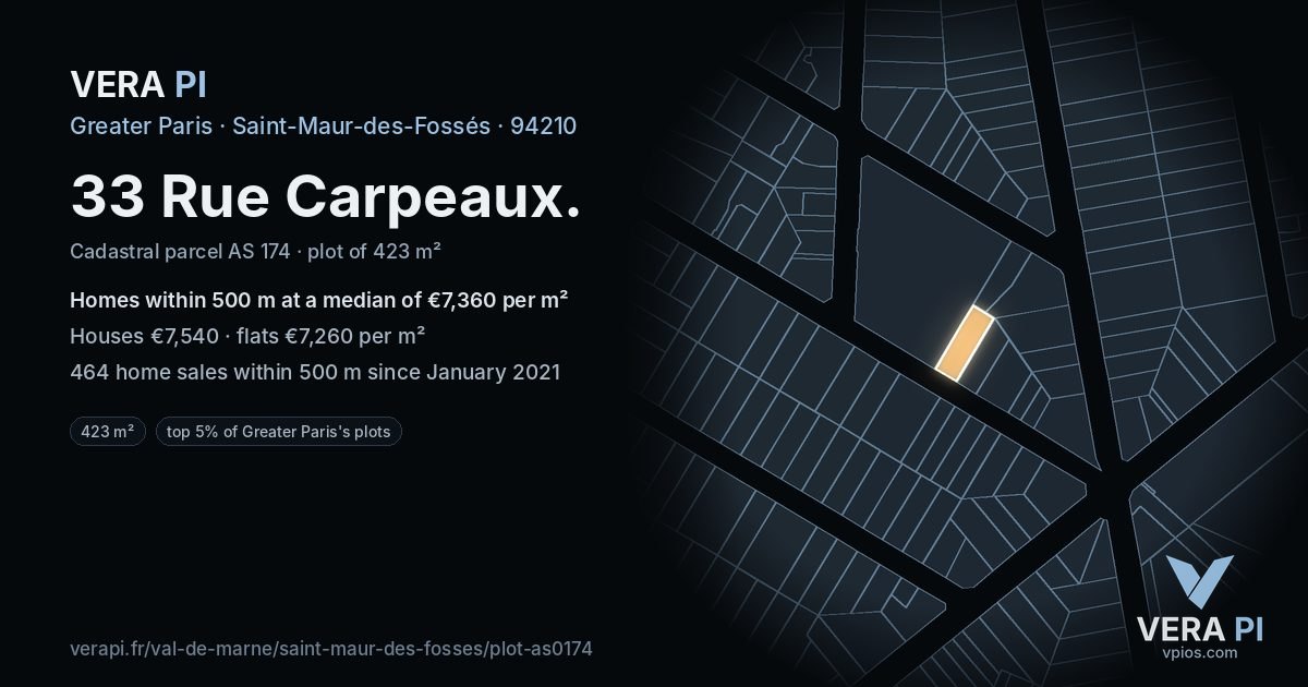 33 Rue Carpeaux, Saint-Maur-des-Fossés at night – the plot lit, the parcels around coloured by the prices near them