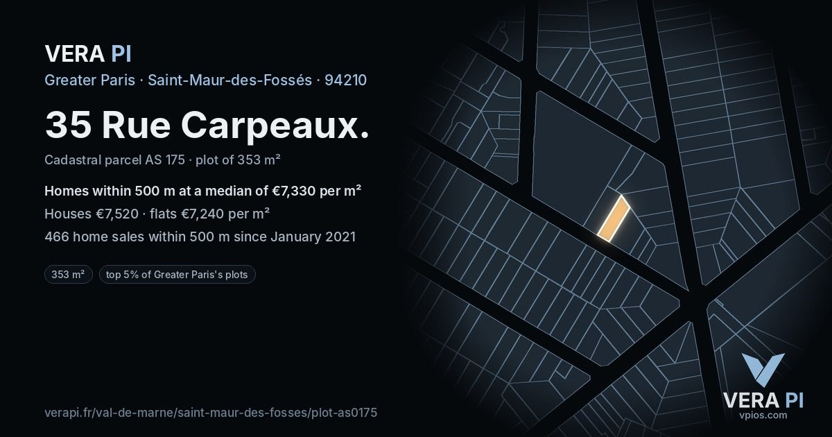 35 Rue Carpeaux, Saint-Maur-des-Fossés at night – the plot lit, the parcels around coloured by the prices near them