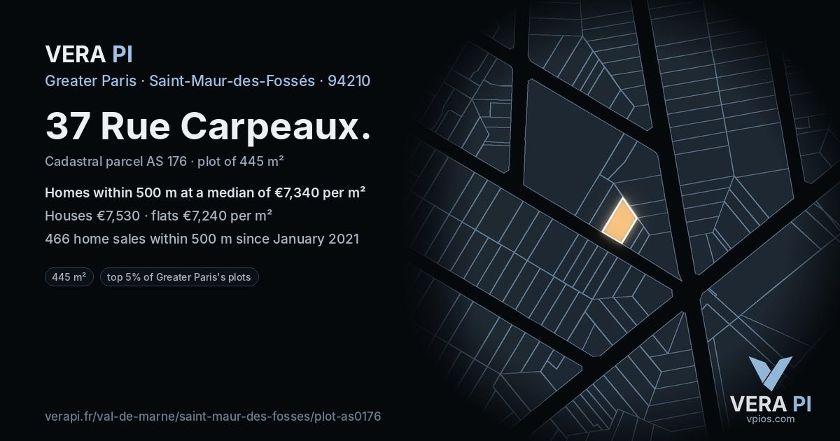 37 Rue Carpeaux, Saint-Maur-des-Fossés at night – the plot lit, the parcels around coloured by the prices near them