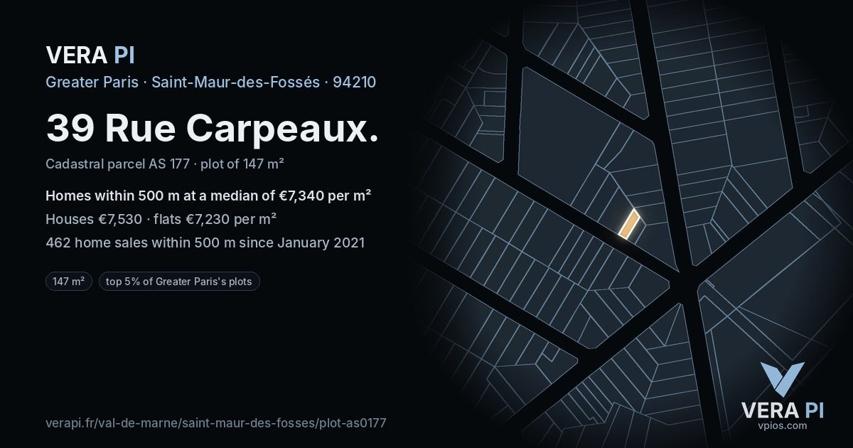 39 Rue Carpeaux, Saint-Maur-des-Fossés at night – the plot lit, the parcels around coloured by the prices near them