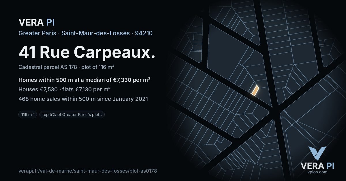 41 Rue Carpeaux, Saint-Maur-des-Fossés at night – the plot lit, the parcels around coloured by the prices near them