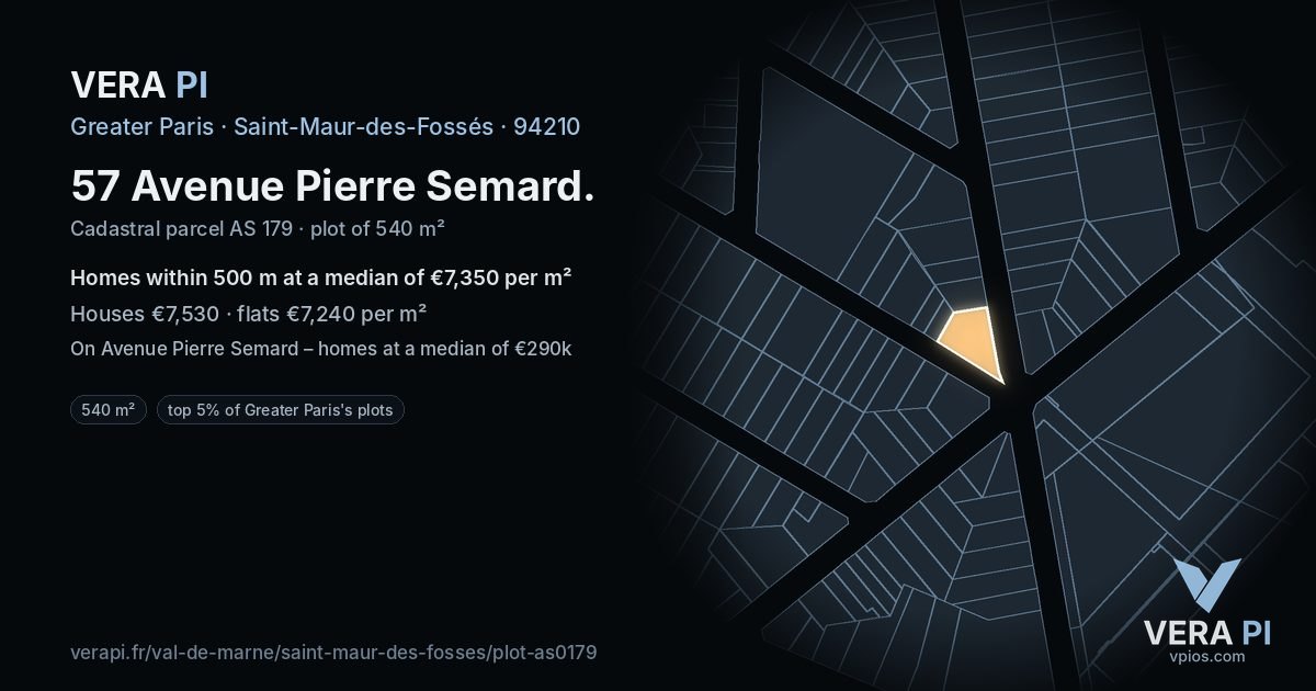 57 Avenue Pierre Semard, Saint-Maur-des-Fossés at night – the plot lit, the parcels around coloured by the prices near them