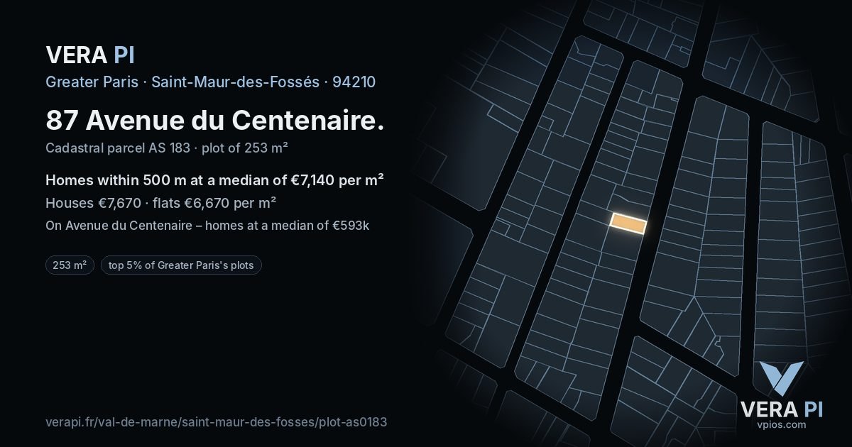 87 Avenue du Centenaire, Saint-Maur-des-Fossés at night – the plot lit, the parcels around coloured by the prices near them