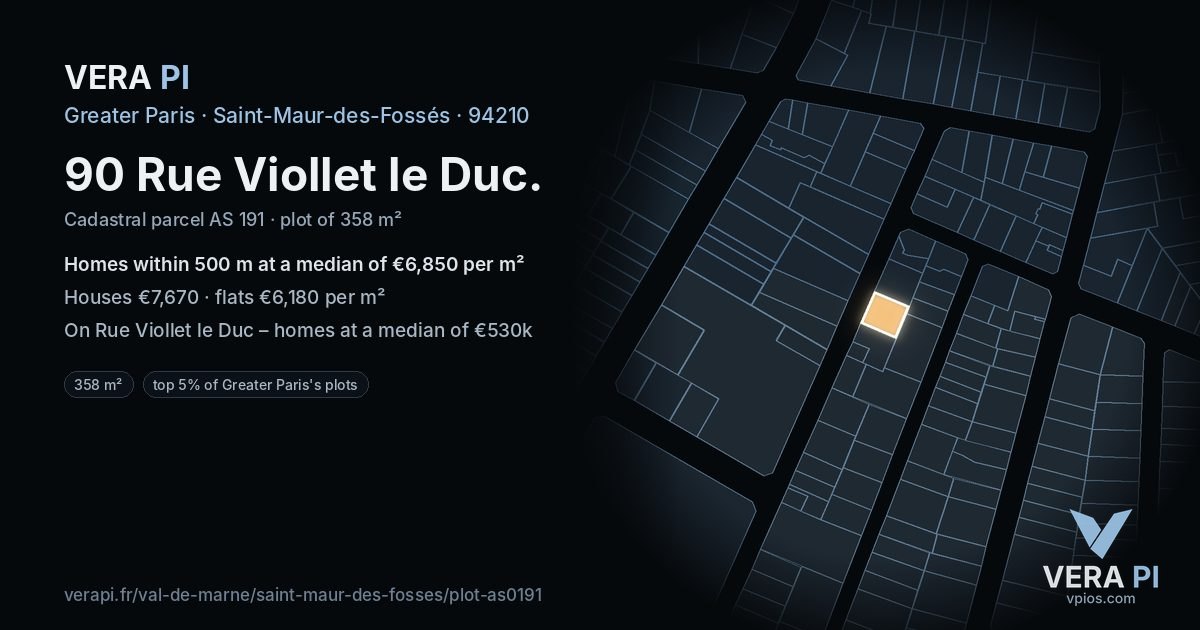 90 Rue Viollet le Duc, Saint-Maur-des-Fossés at night – the plot lit, the parcels around coloured by the prices near them