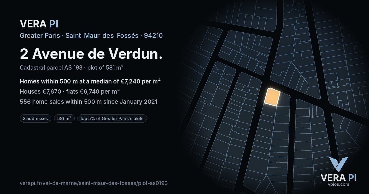 2 Avenue de Verdun, Saint-Maur-des-Fossés at night – the plot lit, the parcels around coloured by the prices near them