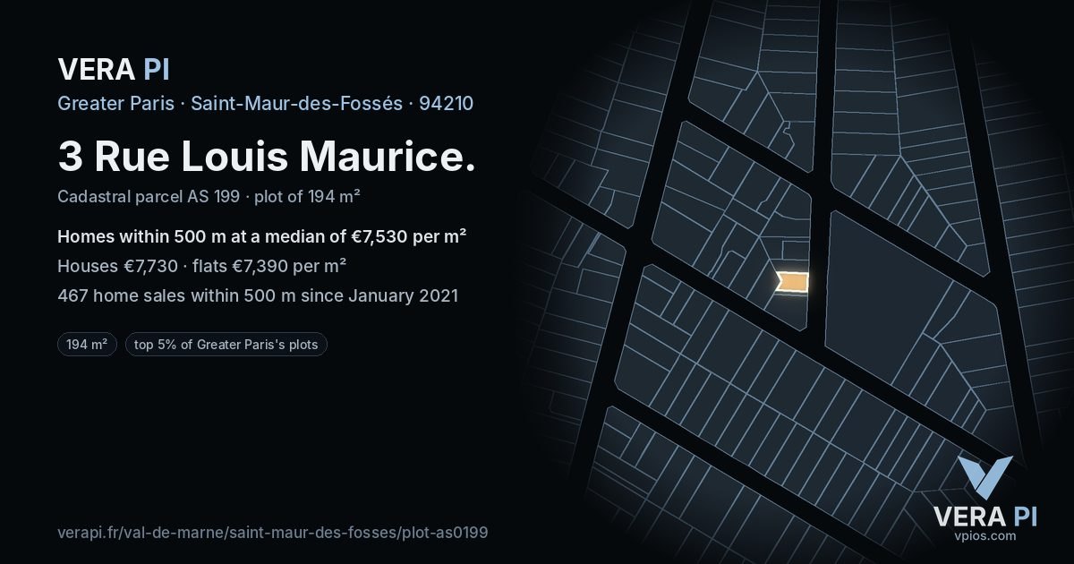 3 Rue Louis Maurice, Saint-Maur-des-Fossés at night – the plot lit, the parcels around coloured by the prices near them