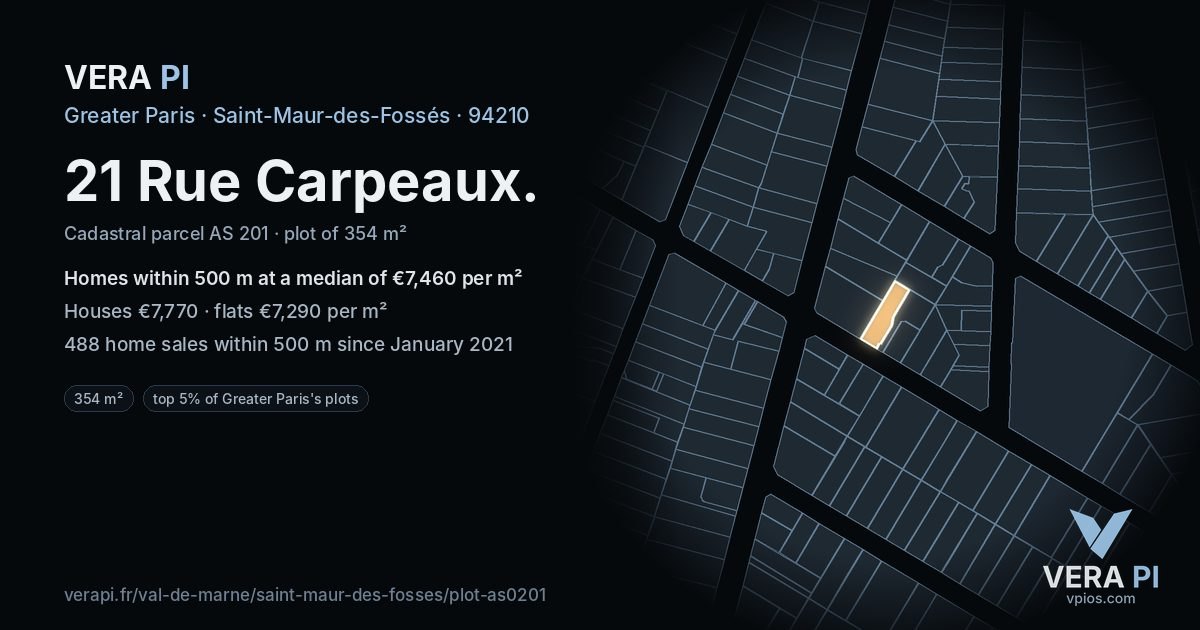 21 Rue Carpeaux, Saint-Maur-des-Fossés at night – the plot lit, the parcels around coloured by the prices near them