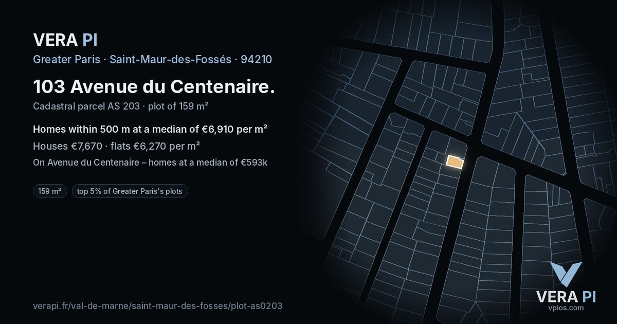 103 Avenue du Centenaire, Saint-Maur-des-Fossés at night – the plot lit, the parcels around coloured by the prices near them