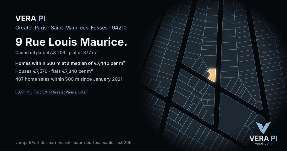 9 Rue Louis Maurice, Saint-Maur-des-Fossés at night – the plot lit, the parcels around coloured by the prices near them