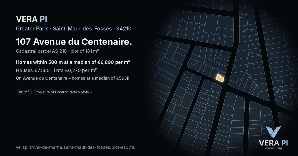 107 Avenue du Centenaire, Saint-Maur-des-Fossés at night – the plot lit, the parcels around coloured by the prices near them