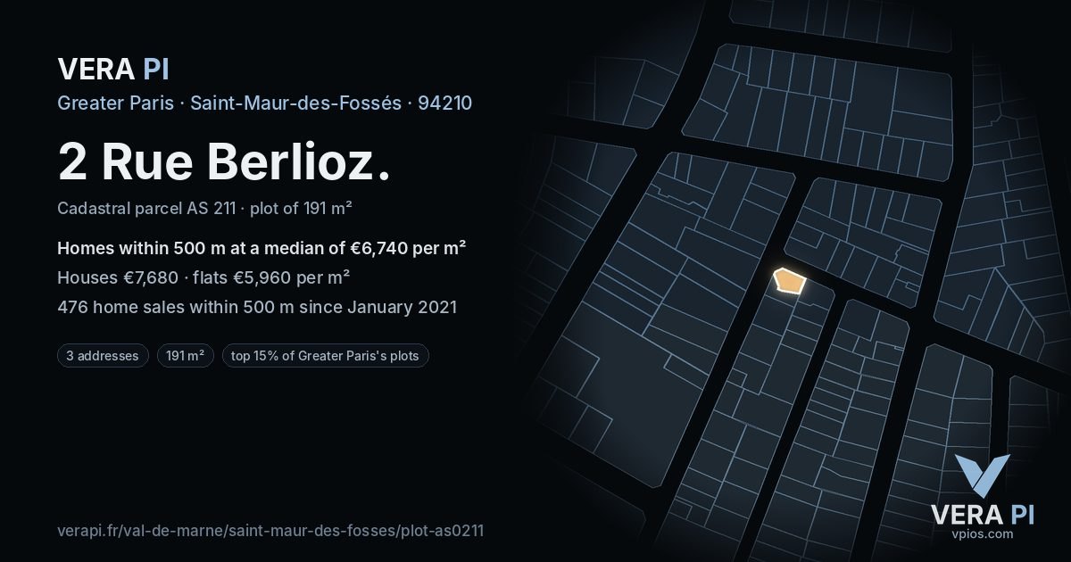 2 Rue Berlioz, Saint-Maur-des-Fossés at night – the plot lit, the parcels around coloured by the prices near them