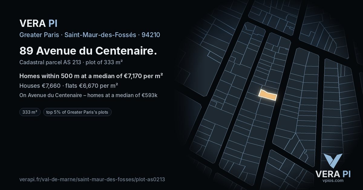 89 Avenue du Centenaire, Saint-Maur-des-Fossés at night – the plot lit, the parcels around coloured by the prices near them