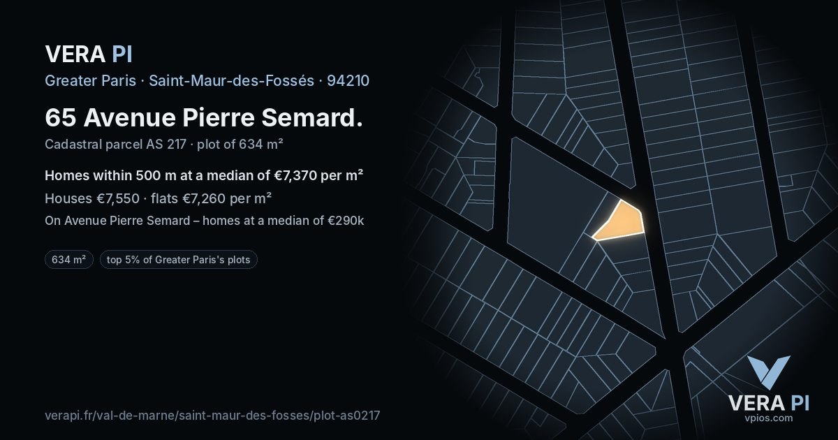 65 Avenue Pierre Semard, Saint-Maur-des-Fossés at night – the plot lit, the parcels around coloured by the prices near them