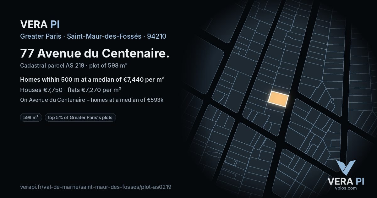 77 Avenue du Centenaire, Saint-Maur-des-Fossés at night – the plot lit, the parcels around coloured by the prices near them
