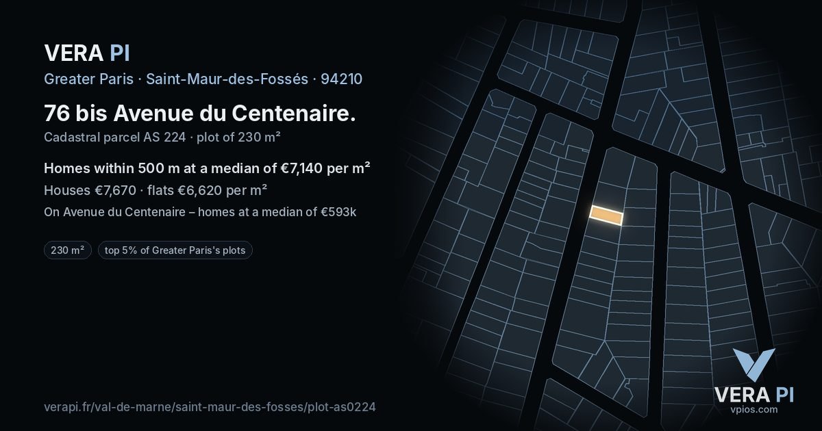 76 bis Avenue du Centenaire, Saint-Maur-des-Fossés at night – the plot lit, the parcels around coloured by the prices near them