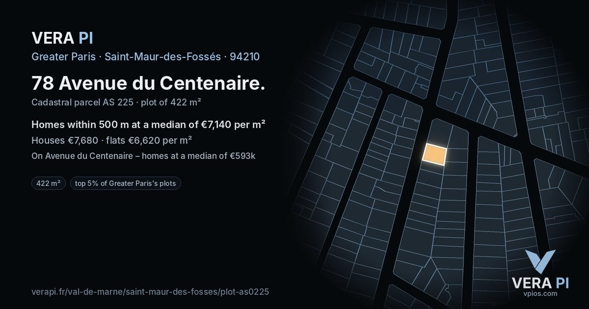 78 Avenue du Centenaire, Saint-Maur-des-Fossés at night – the plot lit, the parcels around coloured by the prices near them