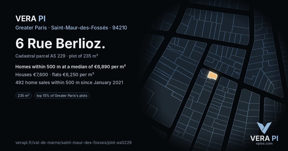 6 Rue Berlioz, Saint-Maur-des-Fossés at night – the plot lit, the parcels around coloured by the prices near them