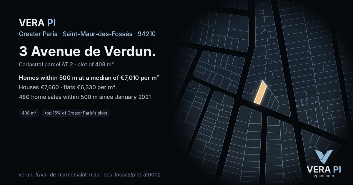 3 Avenue de Verdun, Saint-Maur-des-Fossés at night – the plot lit, the parcels around coloured by the prices near them