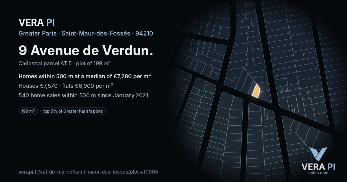 9 Avenue de Verdun, Saint-Maur-des-Fossés at night – the plot lit, the parcels around coloured by the prices near them