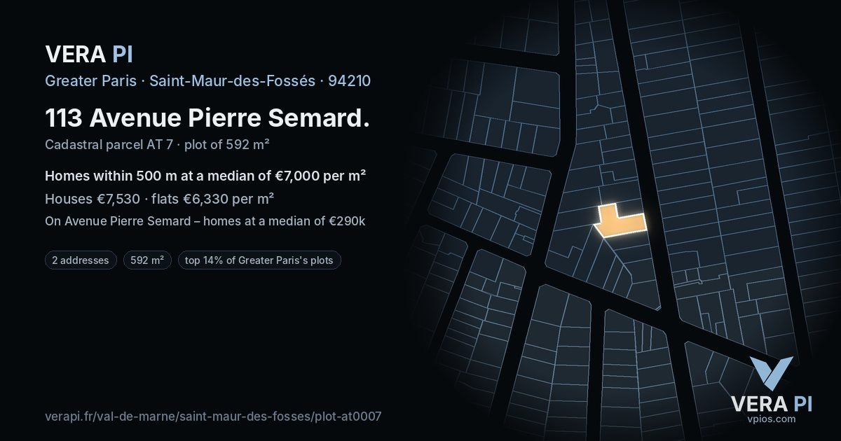 113 Avenue Pierre Semard, Saint-Maur-des-Fossés at night – the plot lit, the parcels around coloured by the prices near them