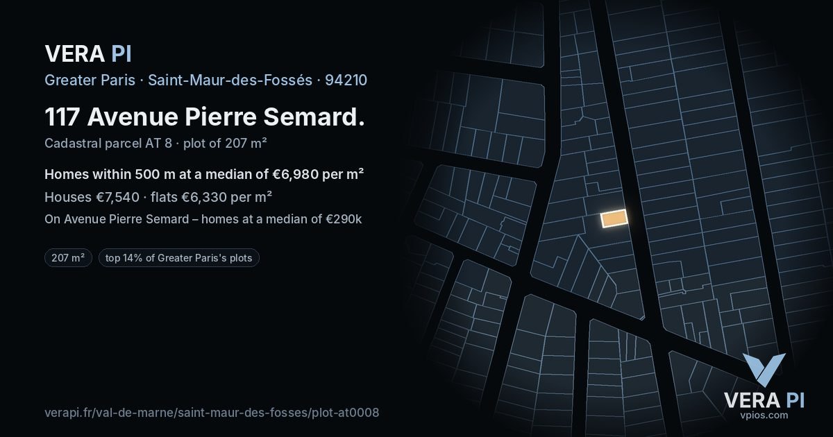 117 Avenue Pierre Semard, Saint-Maur-des-Fossés at night – the plot lit, the parcels around coloured by the prices near them